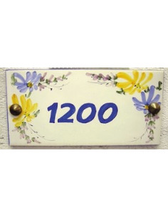 Plaque de maison rectangulaire Fleur jaune et bleue texte 1200