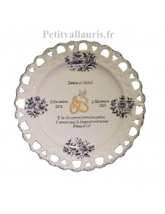 Assiette de Mariage modèle Tournesol bleu inscription personnalisée noces d'Or