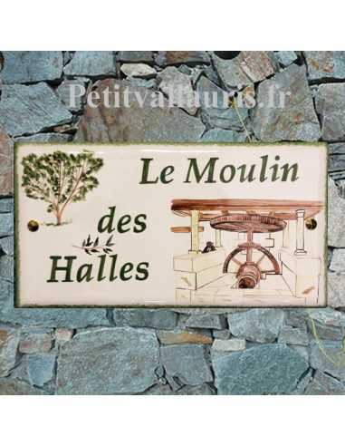 Grande plaque d'habitation en céramique émaillée décor artisanal roue moulin des halles + personnalisation