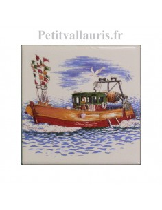 Carrelage mural en faience blanche collection atlantique motif Chalutier en mer