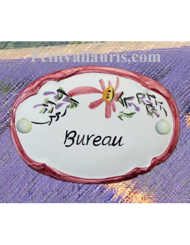 Plaque de porte modèle ovale décor tradition fleurs roses avec