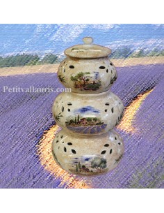 Conservateur Ail, Oignon, Échalote 3 pots empilés décor Paysage Provence fond beige