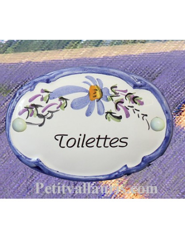 Plaque de porte Ovale fleur bleue "Toilettes"