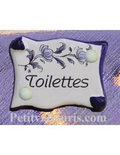 Plaque de porte parchemin Toilettes décor tradition vieux moustiers bleu