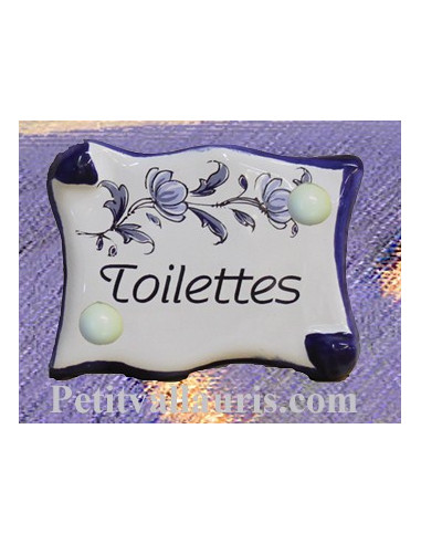 Plaque de porte parchemin Toilettes décor tradition vieux moustiers bleu