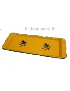 Plat à cake en faïence jaune Provençale décor olives noires