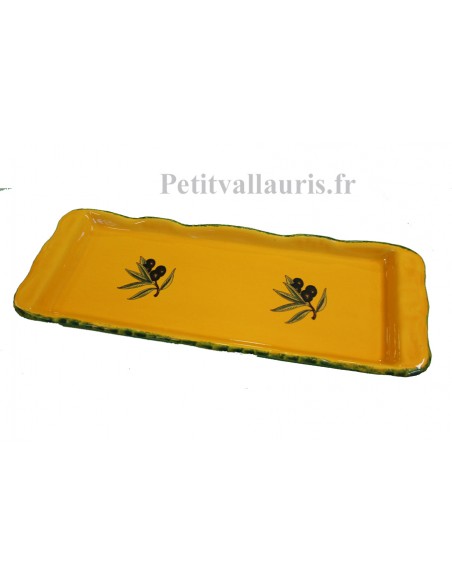 Plat à cake en faïence jaune Provençale décor olives noires