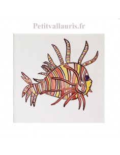 Carreau mural en faience motif naif n°7-décor artisanal poisson la rascasse