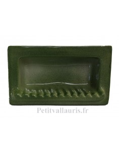 Porte savon en faïence modèle rectangle à encastrer de couleur vert olive brillant