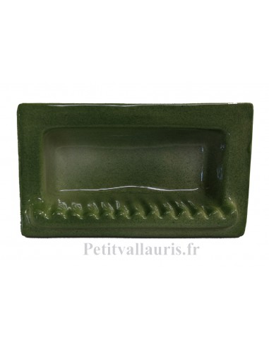 Porte savon en faïence modèle rectangle à encastrer de couleur vert olive brillant