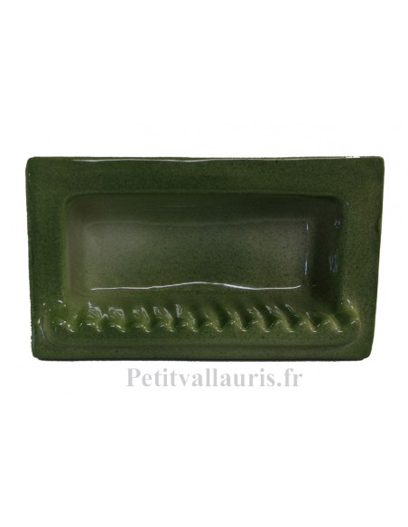 Porte savon en faïence modèle rectangle à encastrer de couleur vert olive brillant