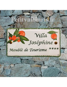 Plaque de Maison en céramique émaillée décor artisanal les mandarines + inscription personnalisée