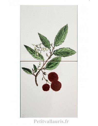 Petite fresque sur carreaux de faience collection flore Méditerranéenne décor artisanal les Arbousiers 40 x 20 cm