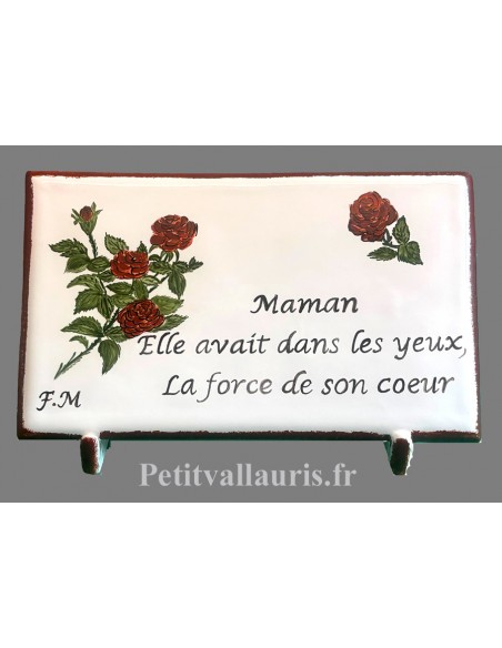 Plaque funéraire en céramique modèle rectangulaire motif les roses rouges avec votre personnalisation