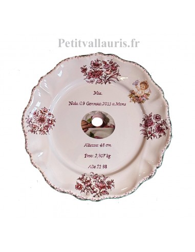 Assiette en faïence personnalisée de naissance fille avec photo