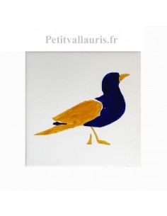 Carrelage blanc brillant collection Littoral jaune et bleu avec motif oiseau