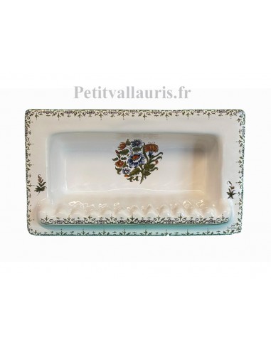 Porte savon en faience modèle rectangle à encastrer blanc brillant décor polychrome