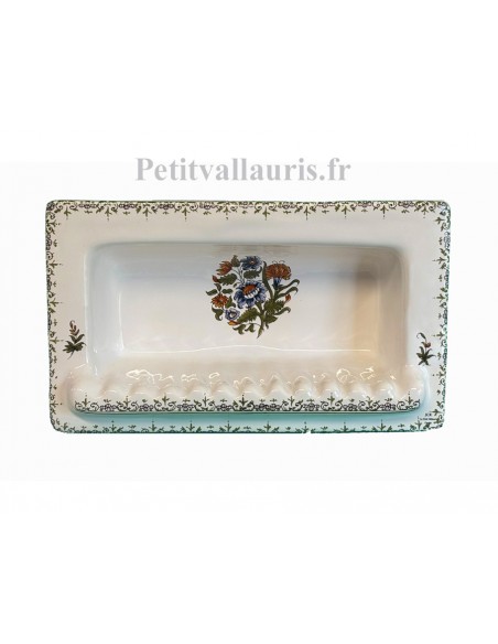 Porte savon en faience modèle rectangle à encastrer blanc brillant décor polychrome