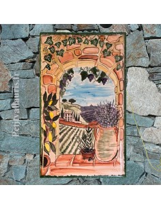 Plaque rectangle en céramique 33x20 motif artisanal avec  motif artisanal trompe l'oeil