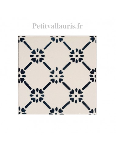 Carrelage mural en faïence blanc brillant motifs fleurs bleues marine