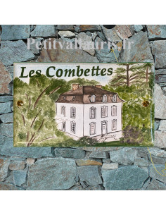 Plaque en céramique émaillée forme rectangle décor artisanal maison de maitre + personnalisation