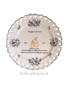 Assiette de Mariage modèle Tournesol bleu poème personnalisé noces de perle