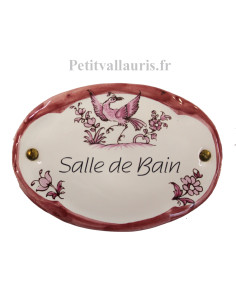Plaque de porte modèle ovale décor tradition vieux rose avec inscription Toilettes