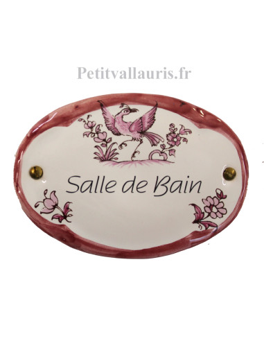 Plaque de porte modèle ovale décor tradition vieux rose avec inscription Toilettes Plaque de porte modèle ovale décor tradition vieux rose avec inscription Toilettes