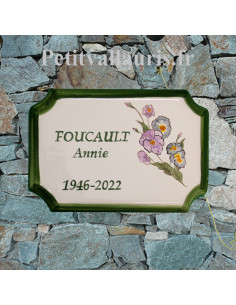 Plaque en céramique aux angles incurvés motif artisanal les pensées avec inscription personnalisée