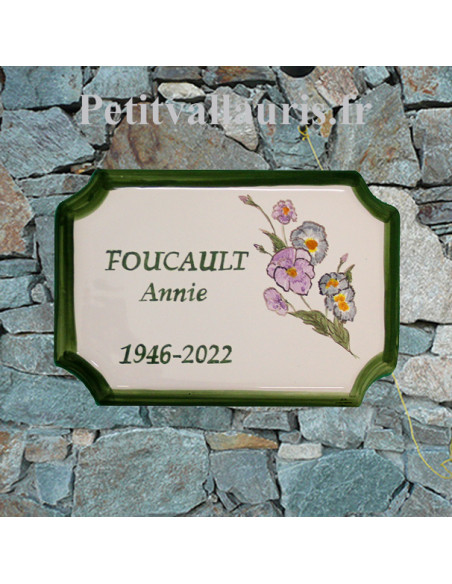 Plaque en céramique aux angles incurvés motif artisanal les pensées avec inscription personnalisée