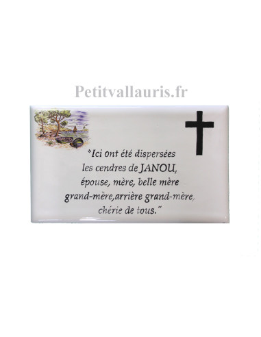 Plaque funéraire en céramique modèle rectangulaire motif la Calanque et Croix Chrétienne