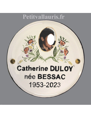 Plaque funéraire en céramique blanche...