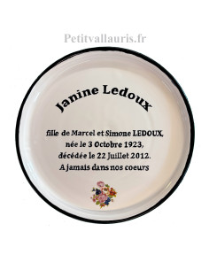 Plaque funéraire en céramique blanche à coller modèle ancien rond D25 avec personnalisation