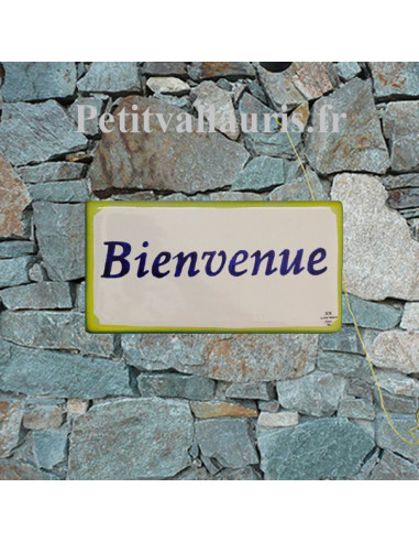 Plaque chiffre de maison faïence blanche avec une bordure jaune + chiffre personnalisé
