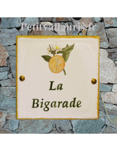 Grande plaque de maison en céramique modèle carrée avec motif Bigarade + personnalisation