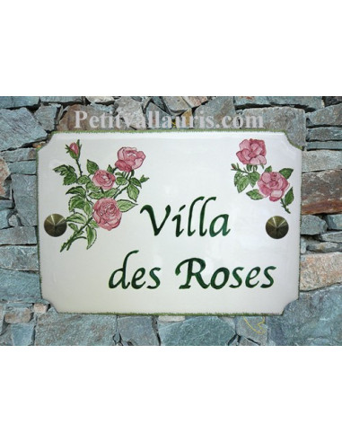 Plaque de maison émaillée de style en céramique décor Rose