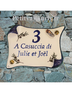 Plaque de Maison parchemin décor brins d'oliviers et cigale en relief inscription personnalisée bleue