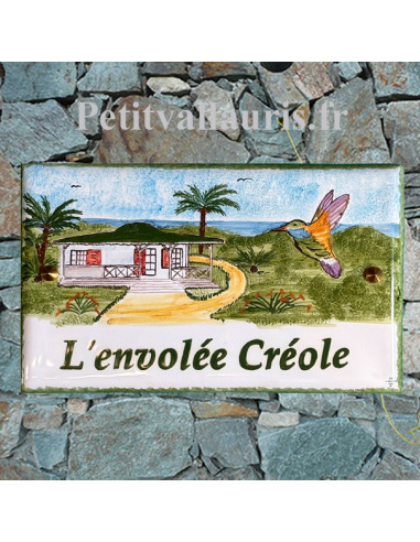Grande Plaque de Maison en céramique émaillée décor artisanal Case Créole Antilles + personnalisation