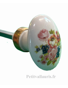Bouton-poignée ovale en porcelaine pour fermeture de porte décor bouquet de fleurs variées