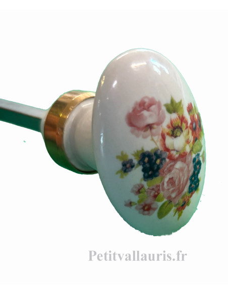 Bouton-poignée ovale en porcelaine pour fermeture de porte décor bouquet de fleurs variées