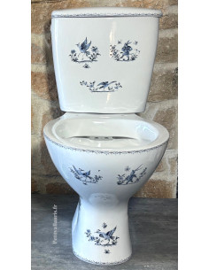 Toilettes-WC en céramique blanche décor tradition vieux moustiers bleu