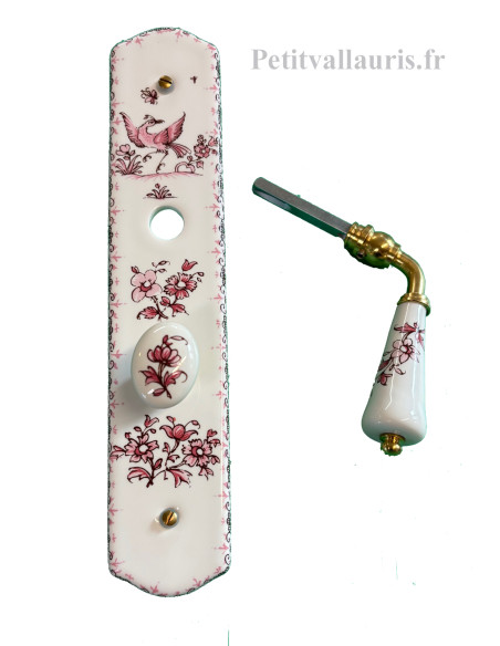 Plaque de propreté avec poignée en porcelaine modèle fermeture avec verrou condamnation motif tradition rose