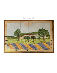 Cadran solaire décoratif 120 x 80 cm motif artisanal paysage haute Provence + lavande