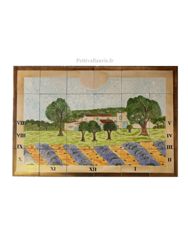 Cadran solaire décoratif 120 x 80 cm motif artisanal paysage haute Provence + lavande