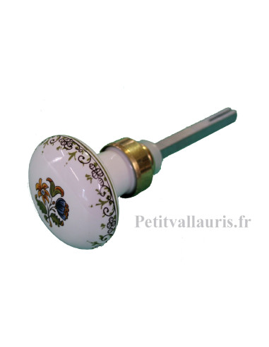 Bouton-poignée de porte et placard ronde en porcelaine décor bouquet de fleurs polychromes (diamètre 50 mm)