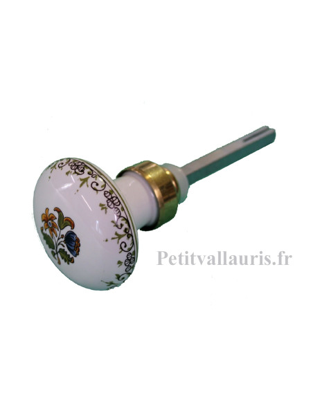 Bouton-poignée de porte et placard ronde en porcelaine décor bouquet de fleurs polychromes (diamètre 50 mm)