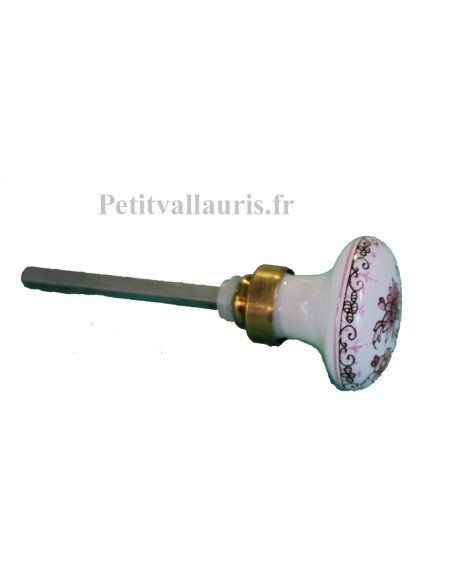 Bouton-poignée de porte et placard ronde en porcelaine décor bouquet de fleurs roses (diamètre 50 mm)