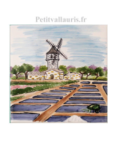 Carrelage en faïence blanche collection littoral motif artisanal marais salants et moulin