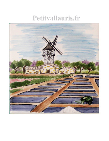 Carrelage en faïence blanche collection littoral motif artisanal marais salants et moulin