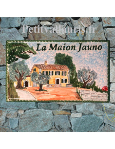 Plaque en céramique émaillée forme rectangle décor artisanal d'après tableau